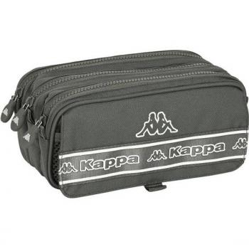 Estuche Triple Kappa Basics Gris con Tres Compartimentos Independientes, Cremalleras y Asa Lateral - Adaptabilidad a Carro Portamochilas - 21.5x10x8 cm - Saft