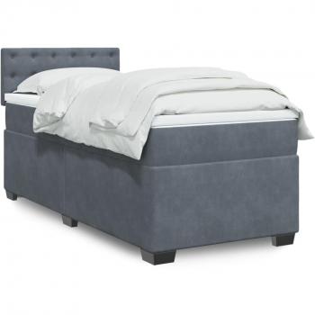 Cama box spring blanda con colchón de terciopelo gris oscuro 80x200 cm