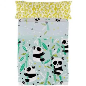 Juego de Sábanas HappyFriday Moshi Moshi Panda Jardín Azul Cama Individual 2 Piezas