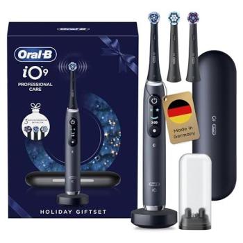 Cepillo de Dientes Eléctrico Oral-B iO 9 Edición Navidad Negro con 3 Cabezales, 7 Modos de Cepillado, Sensor de Presión y Estuche Cargador de Viaje