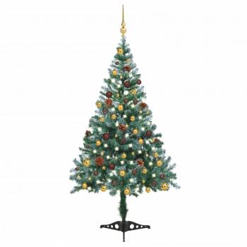 vidaXL Frosted Pre-lit Christmas Tree with Ball Set & Pinecones 150 cm