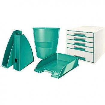 Leitz Buc Cajones Wow Desk Cube 5 Cajones (1 Grande y 4 Pequeños) Color Turquesa Metalizado/Blanco
