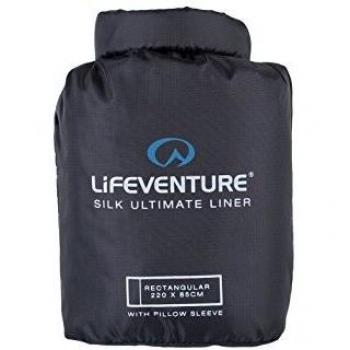 Lifeventure Ultimate Silk Sleeping Bag Liner, Rectangular Form, Suitable for Adults of All Genders, Universal Size - Black