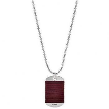 Fossil JF03107040 - Collar de Acero Inoxidable con Colgante para Hombre, Plata/Marrón
