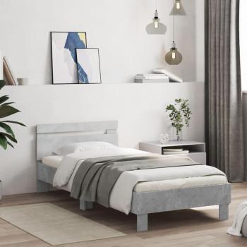 Cama con cabecero de madera multicapa gris hormigón 90x190 cm