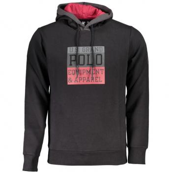 U.S. Polo Assn. Men's Black Hooded Fleece Sweatshirt with Contrast Details, Size L