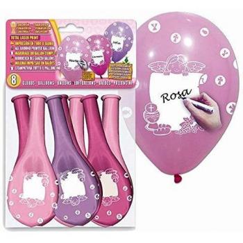 8 GLOBOS COMUNIÓN NIÑA ROSADOS PERSONALIZABLES Ø29X36 CM