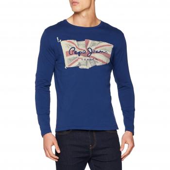 Pepe Jeans Flag Logo LS, Camiseta de Manga Larga para Hombre, Azul