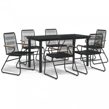 7 Piece Black PVC Rattan Garden Dining Set