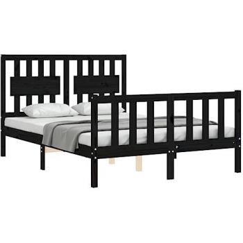 Estructura de cama con cabecero madera maciza negro 140x200 cm