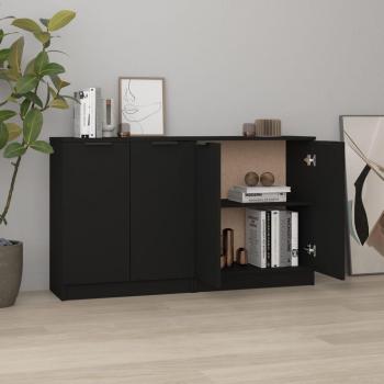 Aparadores 2 uds madera contrachapada negro 60x30x70 cm mueble de almacenaje de salón, buffet para salón, armario auxiliar, armario de almacenamiento