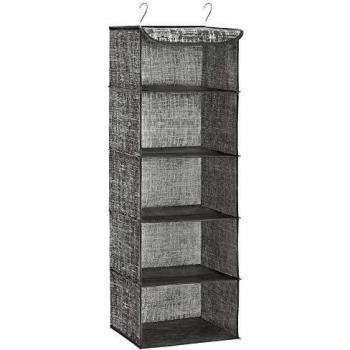 SONGMICS Estante de Almacenamiento Colgante, Organizador de Ropa de Armario, Ahorro de Espacio y Plegable, Ganchos Metálicos e Insertos de Bambú, Diseño en Lino, Gris Melange RCH005G01