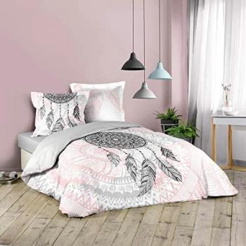 Parure de cama Namasté 3 piezas 240x220 cm, 100% algodón, gris y rosa