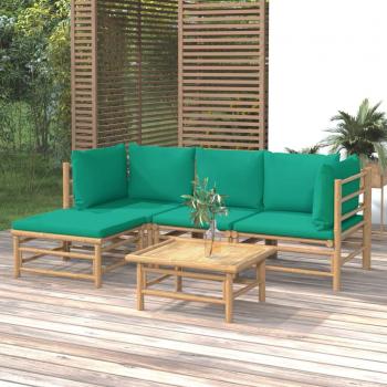 vidaXL 5-Piece Garden Lounge Set with Green Cushions Bamboo