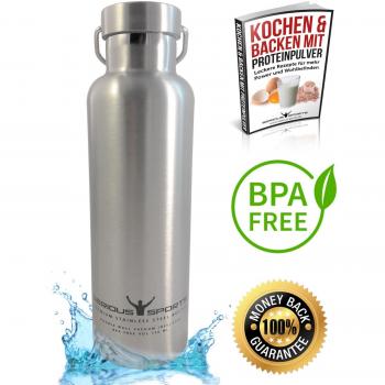 SERIOUS SPORTS Premium botella de agua 750 ml | Sports bottle made of high quality 18/8 stainless steel | Double-walled and vacuum-insulated | Keeps drinks up to 24 h cold and 12 h warm | BPA & DEHP free and uncoated | Ideal thermos flask for coffee, tea,