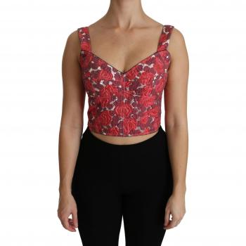 Dolce & Gabbana Pink Floral Brocade Cropped Blouse Tank Top - IT36 | XS, Sleeveless Tops, female, Pink, Size: 3XS