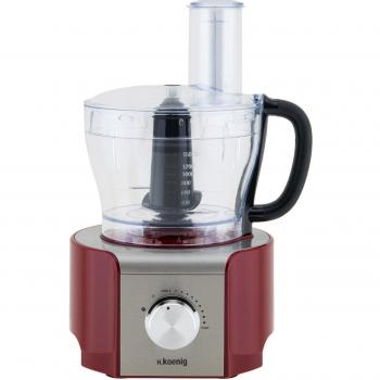 H.Koenig Procesador de Alimentos Potente, Profesional, 800 W, 1.5 litros, Múltiples Accesorios, Rojo MX18, Acero Inoxidable, plástico