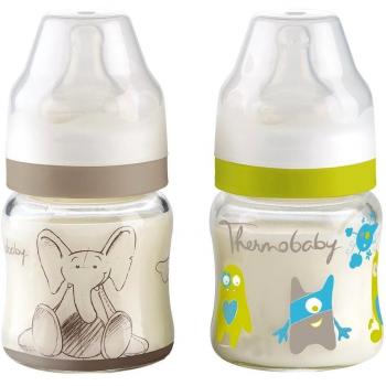 Thermobaby Vidrio Trajes Botellas Monster / Savannah Claro silicona chupete 120ml - Conjunto de 2