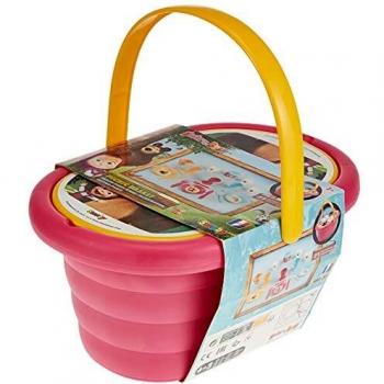 Smoby- Masha et Michka-Panier Pique Nique + 21 Accessoires Dinette, Color Rosa