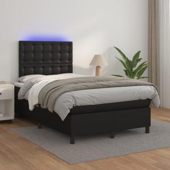 Cama box spring con colchón y LED, cuero sintético negro, 120x200 cm, vidaXL