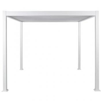 Cenador moderno de jardín 310 x 310 cm con estructura de metal blanca Fornoli