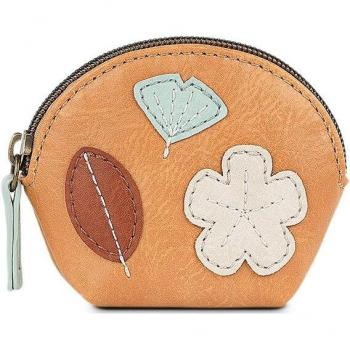 Monedero SKPAT para mujer con tecnología RFID, color beige, dimensiones 11.5x9 cm, material de piel sintética, diseño antirrobo y estilo Leaves