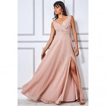 Goddiva Crossover Lurex Glitter Maxi Dress - Nude - Size 6 UK