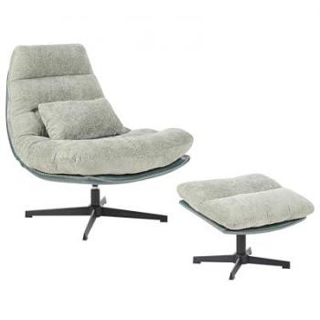 Sillón giratorio de chenilla verde con reposapiés, base simple y estilo mediados de siglo Tovik
