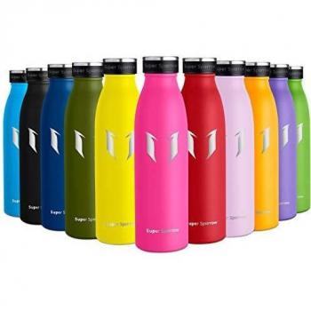 Super Sparrow Botella de Agua Acero Inoxidable- 500ml - sin BPA - islamiento de Vacío de Doble Pared, Botellas Frío/Caliente, Reutilizable para Niños, Colegio, Sport, Gimnasio, Bicicleta