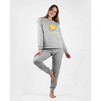 Pijama Smileyworld de mujer con dibujo frontal en color gris claro