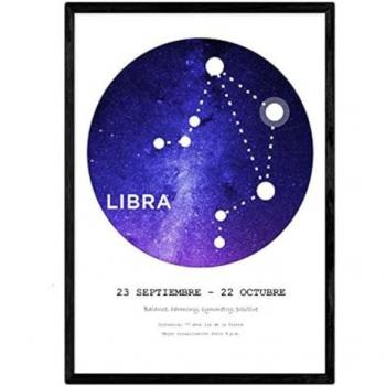 Lámina A3 de la Constelación Libra con Símbolo del Zodiaco y Fondo Blanco sin Marco