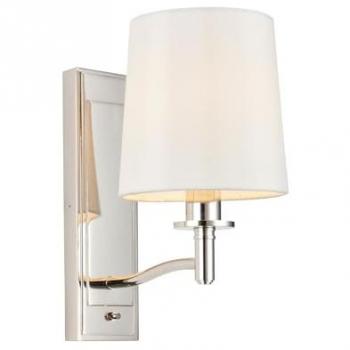 Lámpara de pared Ortona vintage con pantalla de tejido blanco, estructura de acero niquelado, interruptor de palanca, 1 bombilla, altura 23,4 cm