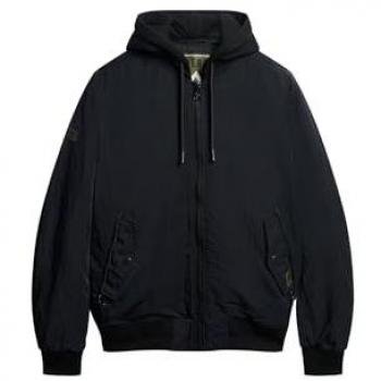 Chaqueta Bomber Militar con Capucha para Hombre Superdry Negra, Algodón Sostenible, Talla L