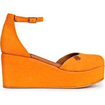 Popa Sandalias de cuña de mujer en suede color naranja forradas tono elegante