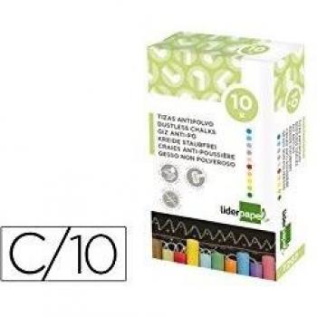 Tiza color antipolvo liderpapel caja de 10 unidades colores surtidos