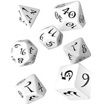 Q Workshop Classic White & Black RPG Ornamented Dice Set 7 polyhedral Pieces