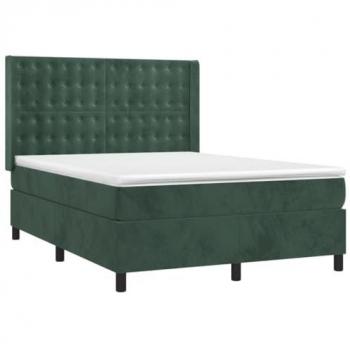 Cama box spring colchón y LED terciopelo verde oscuro 140x190cm