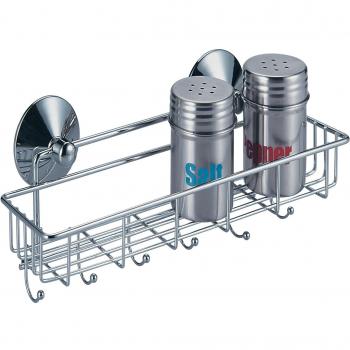 MSV Estante con Ganchos Super VENTOSAS, Metal, Cromado, 29x8x9.5 cm