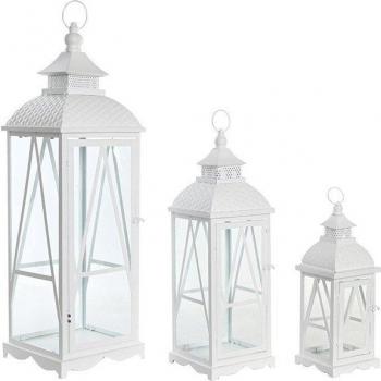 Farola set 3 metal cristal 22x22x75 blanco