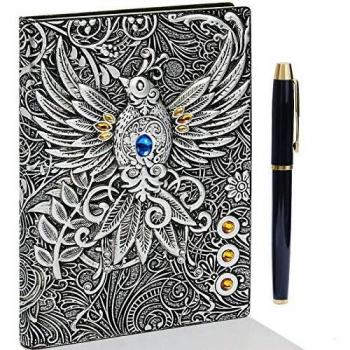 Diario de piel en relieve vintage con juego de bolígrafos dorados,A5,hecho a mano,cuaderno de bocetos, diario de viaje y cuaderno para escribir, regalo para mujeres y hombres