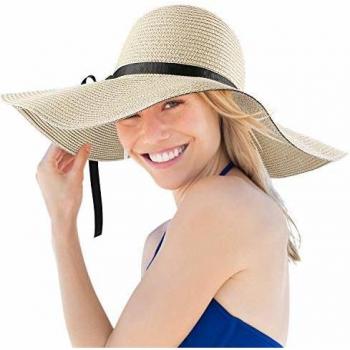 Sombrero De Paja, Mujer Sombreros De Playa De Verano De ala Ancha para Sombrero De Sol Plegable y Flexible