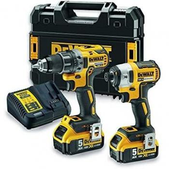 DEWALT DCK268P2T-QW - Kit de 2 herramientas con taladro atornillador compacto DCD791 y atornillador de impacto DCF887, XR 18 V, 5 Ah, inalámbrico, 3 velocidades para metal, hormigón y madera