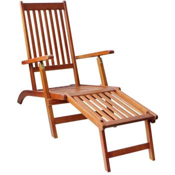 Tumbona de jardín con reposapiés y cojín de madera maciza acacia