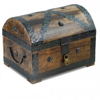 Brynnberg Cofre del Tesoro de Piratas de de Dibujos - Madera baúl marrón - Mano Vintage con candado 28 x 20 x 20 cm - El Regalo Ideal