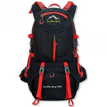 Mochila de Senderismo Impermeable 50 Litros Negra con Múltiples Bolsillos para Acampada y Montaña