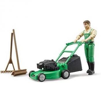 Jardinero Bruder Bworld con Cortacésped y Herramientas de Jardín - Figura Móvil para Niños a Partir de 4 Años