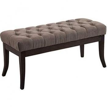 Banco con patas de madera y asiento en tela gris topo 100 cm