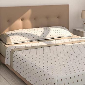 Juego de Sábanas y Fundas de Almohada Don Descanso Maia, Estampado Lunares Beige, 3 Piezas, Cama 180 cm, Tejido Polycotton Suave y Transpirable