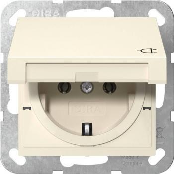 Gira System 55 SCHUKO Socket Outlet with Hinged Cover, Cream Gloss Finish (Model 445401)