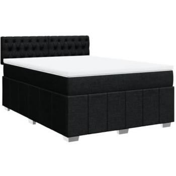 Cama Box Spring con colchón de muelles en tela negra 140x200 cm